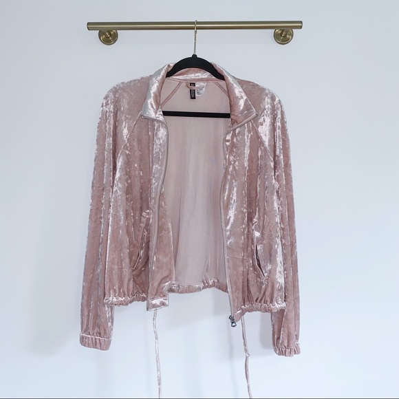 Crushed Velvet Rose Gold Pink Full Zip Jacket - Picture 5 of 11